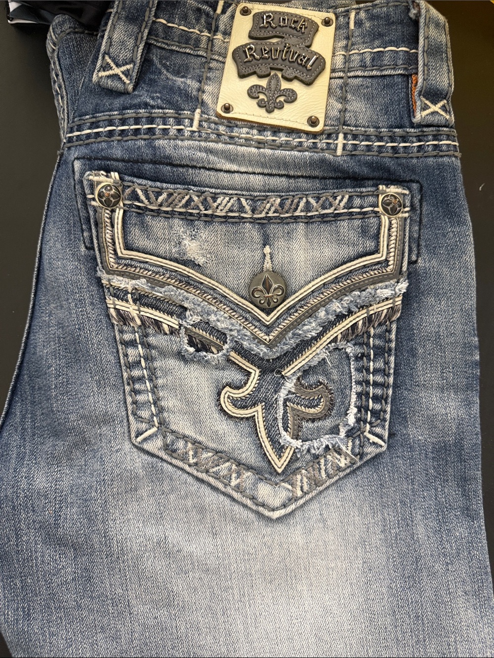 Rock Revival Light Blue Embroidered Distressed Jeans